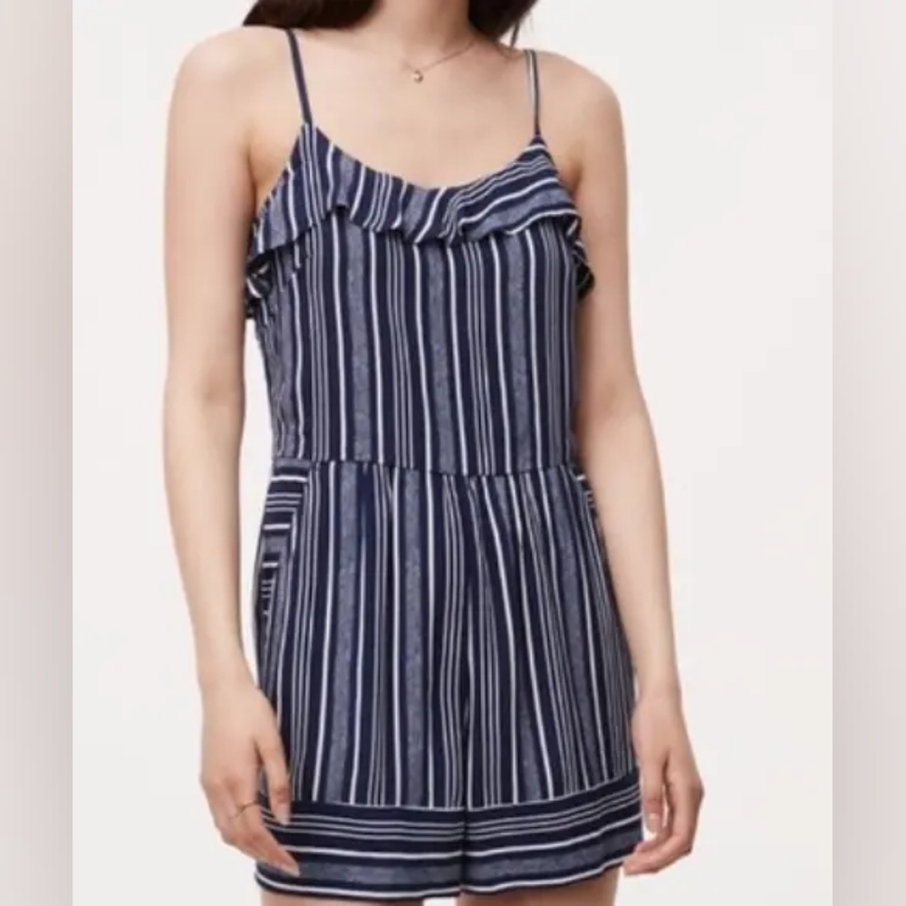 Loft navy striped romper With Pockets Size 8